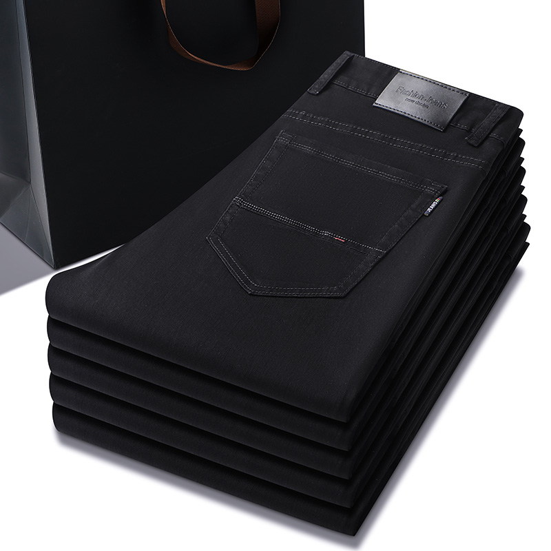 Men Formal Wear With Jeans - Calça jeans preta pura masculina, fina,