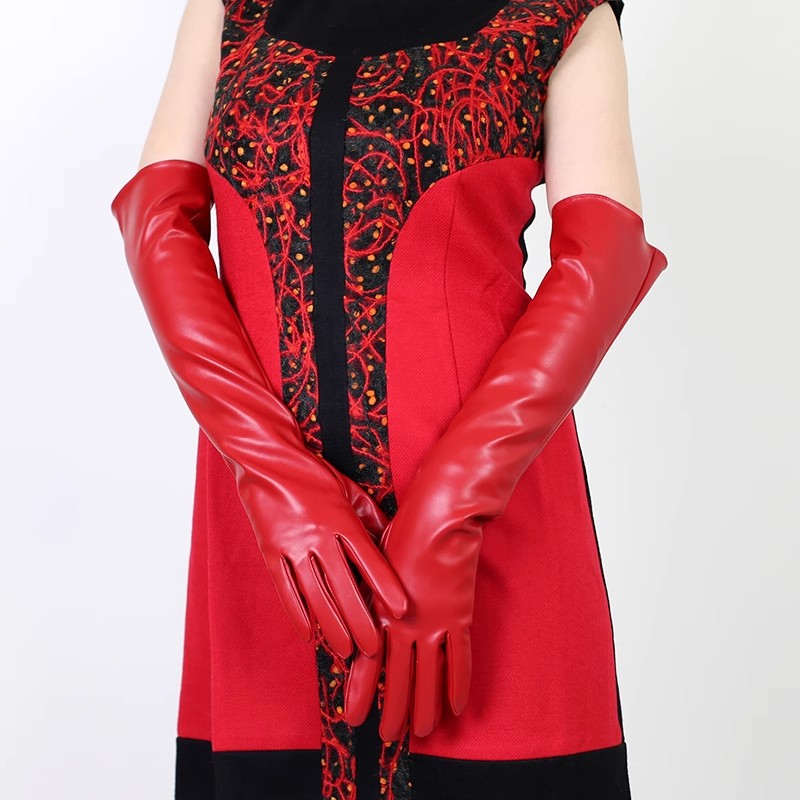 Formal Glove Leather - Pista feminina moda vermelho couro do