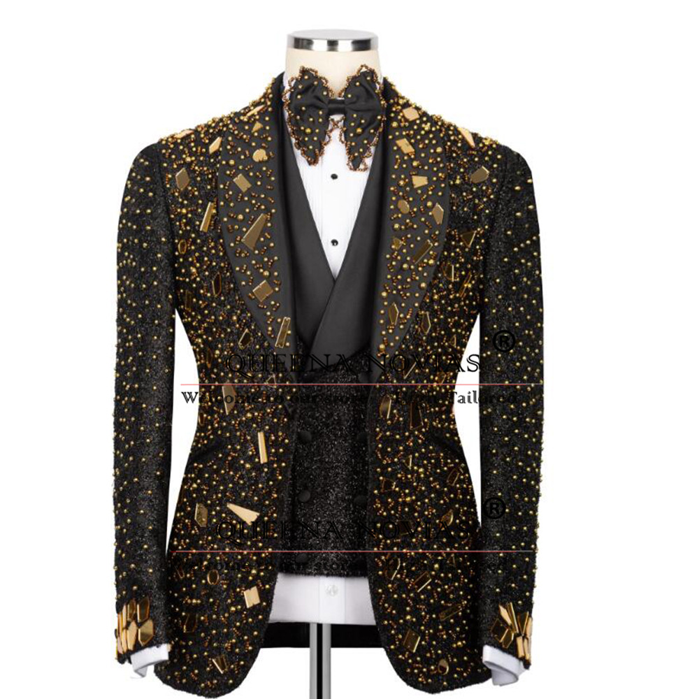 Men'S Formal Wear For Reception - Cristais brilhantes miçangas terno masculino para