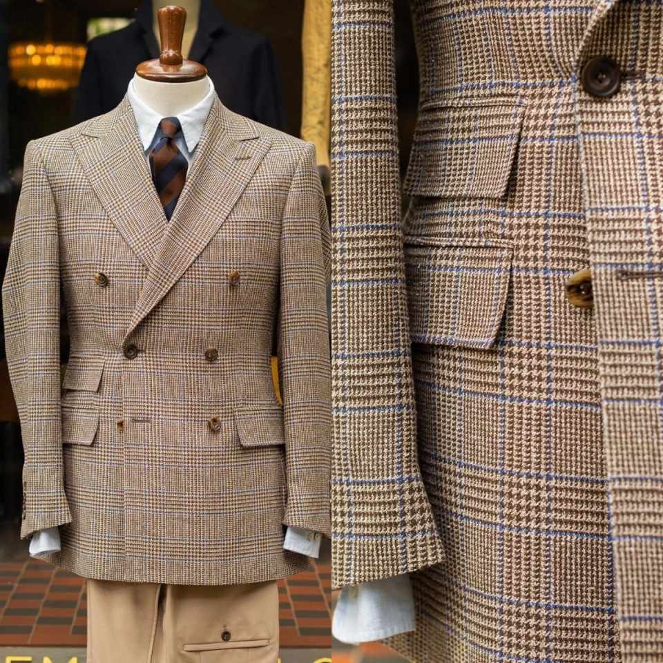 Men'S Formal Wear For Reception - Conjunto de Terno Masculino Xadrez Retrô