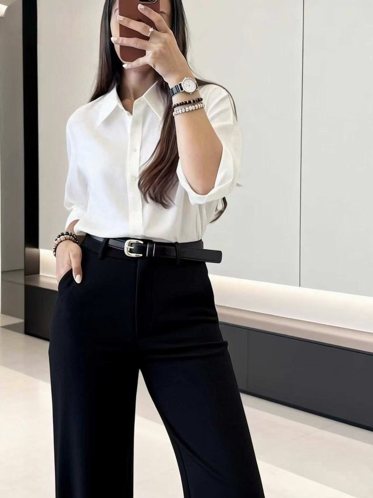 Dress Pant Flat Front - Calças Palazzo de Cintura Alta com