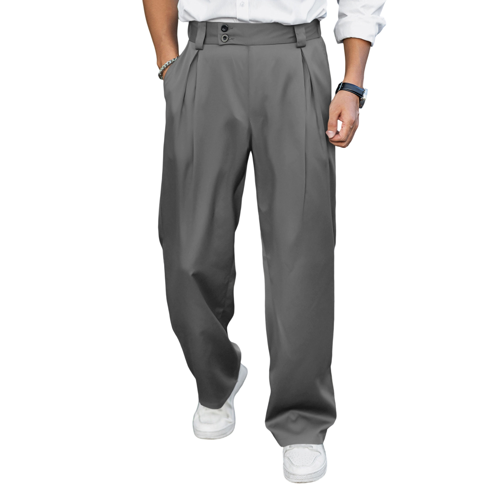 Dress Pant Flat Front - Calças Sociais Masculinas de Perna Larga
