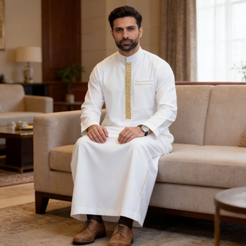 Thobe Masculino Árabe Bordado  - Arabic Formal Wear Men avaliação e preço